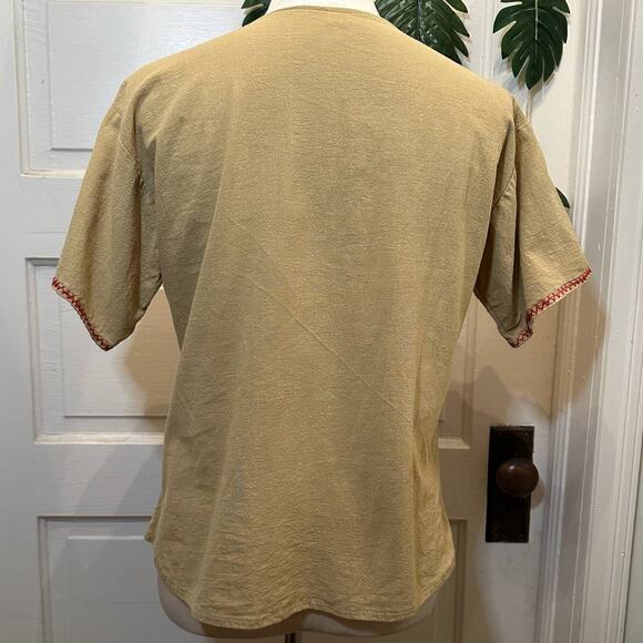 70s Mayan Guatemalan Huipil Inspired Floral Embroidered Stitched Top Blouse Sz M - Picture 4 of 9